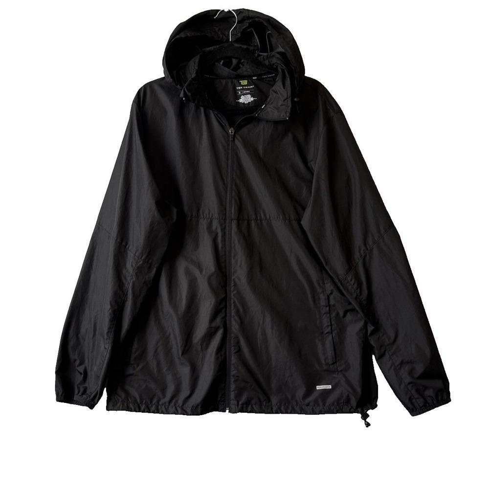 Tek Gear Performance Lightweight Black Hooded Windbreaker Jacket‎ XL Outdoor